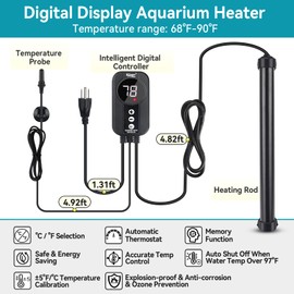 hygger Marine Aquarium Heater 200W,Titanium Heater with Digital LED Controller & Temperature Probe,Submersible Fish Tank Heater with Temperature Calibration,for Saltwater Freshwater Tank 30-40Gallon