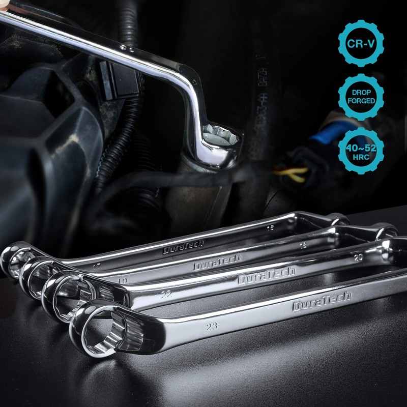 DURATECH Offset Box Wrench Set, Metric, 9-Piece, 6-23mm, 75-Degree, CR-V