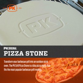 PK Grills 14-inch Round Pizza Stone for Oven, Ceramic Outdoor Baking Pan Stone for Grill, Pies, Pastry, Bread, Pizza Stone for Grill, Thermal Shock Resistant, Large, Includes Rack, PK99070