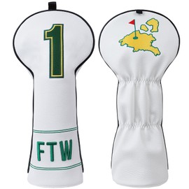 Golf Club Head Covers 3D Embroidery, Fairway Wood Hybrid Headcover with Rotatable Digital Tag White (for Driver)
