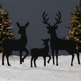 Best Choice Products 3-Piece 46in 2D Deer Family Silhouette Set, Outdoor PVC Christmas Yard Decoration w/Buck, Doe, Fawn, Weather Resistant - Black
