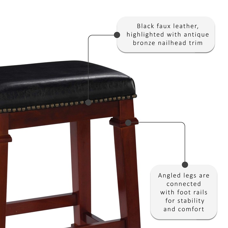 Linon Kennedy Backless PU bar Stool, Dark Cherry