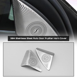The Lord of the Tools 1 Pair Car Door A-pillar Tweeter Cover Trim Compatible with W205 C-Class Car Stereo Door Speaker Cover Car Accessories 304 Stainless Steel Silver Left & Right