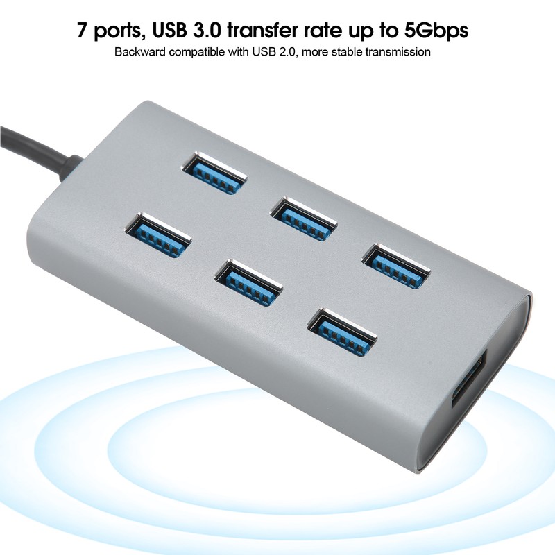USB 3.0 Hub 7 Ports 5gbps Adapter Portable Aluminium Alloy