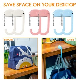 CAIRIAC Elephant Purse Hook for Table, Desk Bag Hanger Hooks for Desk, Purse Holder for Table Hook Heavy Duty, Portable Handbag Holders for Women's Bags Hanging on Desktop (6 Pack, Pink, White, Blue)
