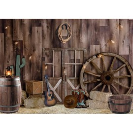 Alltten 7x5ft Western Cowboy Backdrop Cowboy Party Photography Backdrop Wild West Vintage Wooden House Barn Door Party Decorations Western Theme Background Banner Props F69