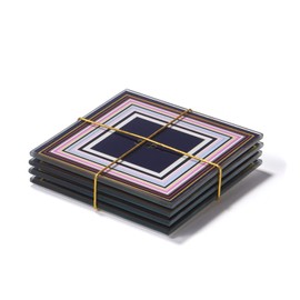 Trina Turk Glass Drink Coasters, Set of 4 Absorbent Beverage Coasters with Elevated Rim & Fun Phrases, Use for Tabletop Protection, Pillar Candle Holder or Small Planter Plate, 4x4” Square