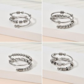 LNIEER Morse Code Rings for Women Men Funny Inspirational Gifts Stainless Steel Fidget Rings for Anxiety Anxiety Ring with Beads Spinner Ring Fidget Ring Message Friendship Gifts Jewelry Birthday