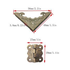 WJUAN 12 Pcs Antique Design Wooden Box Cabinet Jewelry Decorative Box Corners and 6 Pcs Vintage Hinge (a Rotation Angle of 180 Degrees), with Enough Fine Bronze Nails and Screws