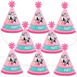 Big Dot of Happiness Pawty Like a Puppy Girl - Mini Cone Pink Dog Baby Shower or Birthday Party Hats - Small Little Party Hats - Set of 8