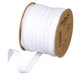 Halbach Seidenbänder Cotton Ribbon | 10 mm x 30 m | Woven Ribbon 100% Cotton | Ribbons for Crafts Sold by the Metre | Fabric Tape for Decorations, DIY Crafts, Bias Tape Sewing Work, Colour: White