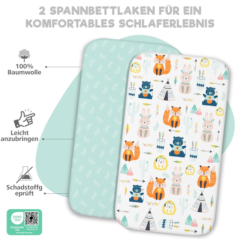 2 x Fitted Sheets Made of 100% Cotton with Elastic