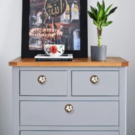 Perilla Home Set of 6 Wooden Knobs for Cabinets & Drawers Decorative Hibiscus Flower Antique Knobs for Home Kitchen Cabinet Hardware Cupboard Glass Door Dresser Wardrobe and Drawer Pulls