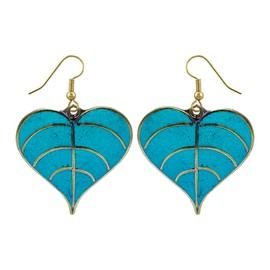 Beautiful Leaf Shape Compressed Turquoise Gemstone Inlay Handmade Gold Plated Brass Modern Contemporary Ethnic Drop Dangle Earring for Women & Teens Designer Fashion Earring Jewellery