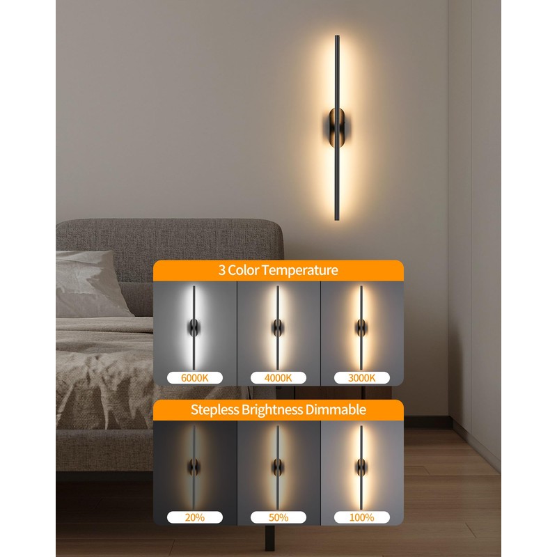 Leadzon Battery Operated Wall Sconces Set of 2 Black, Wireless