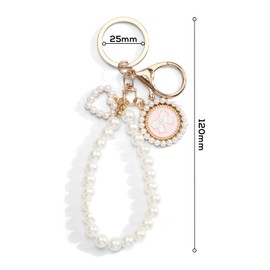 OBEISN Cute Keyring with Bow and Beads for Women, White Fabric Keyring with Bow and Metal, Silver2, S