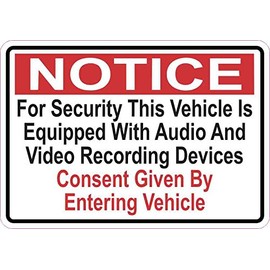 StickerTalk Vehicle is Equipped with Recording Devices Vinyl Sticker, 5 inches by 3.5 inches