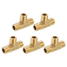 QUARKZMAN Brass Tee Pipe Fitting, 1/4" x 1/4" x 1/4" NPT 3 Way T Connector Coupling Adapter for Transporting Gas Pipes, Pack of 5