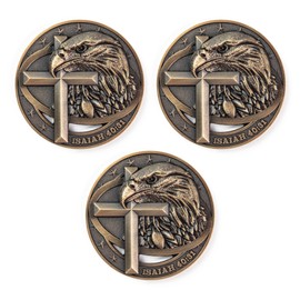 Antique Gold-Color Plated American Bald Eagle and Cross Christian Challenge Coin - Pack of 3 Bulk - Inspiring Strength and Faith - Great Gift for Men, Women, Boys, and Girls