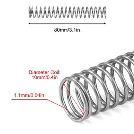 GUNGY Compression Spring Stainless Steel Spring Compression Springs 80 mm Wire Diameter 1.1 mm Inner Diameter 10 mm Length 80 mm Maximum Spring Force 1.8 kg Pack of 10