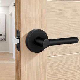 Gaurqiah Keyless Passage Door Lever, Heavy Duty Door Handle, Round Non-Locking Door Lock for Hallway or Closet, Reversible for Right & Left Sided Doors -Matte Black Finish