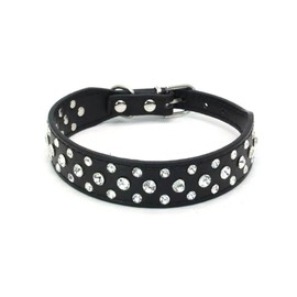 Rhinestone Dog Collar, Adjustable Durable PU Leather Crystal Pets Collar Diamond Bling Cat Collar For Small Medium Large Dogs Black L