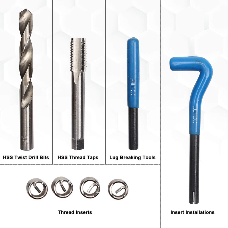 CCLIFE Helicoil Thread Repair Tool Kit M5/M6/M8/M10/M12/M14/M16, Size:M12 X 1,75
