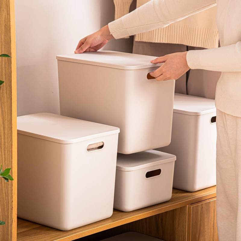 GUMEIGODA Plastic Storage Bins with lids,Storage Baskets,Container with handle,Storage Organizer