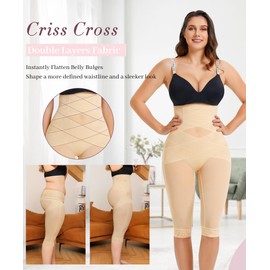 RDSIANE Body Shaper For Women Tummy Control Butt Lifting Shapewear Criss-Cross High Waist Shapewear Pants Thigh Slimmer Beige