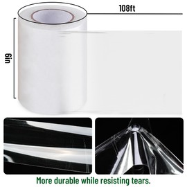 6 Mil Greenhouse Plastic Sheeting Tape,6" x108' Greenhouse Repair Tape, Waterproof and UV Resistant Plastic Sheeting Tapes for Greenhouse,Strong Weatherproof Polyethylene Film Tape (6" x108')