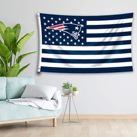 LCFHOME New England Flag Patriots Team USA Banner Double Sided Wall Hanging Flag（3x5ft/90x150cm,Vivid Color,150D Polyster,HD Printing）For College Dorm Living Room Bedroom Decor