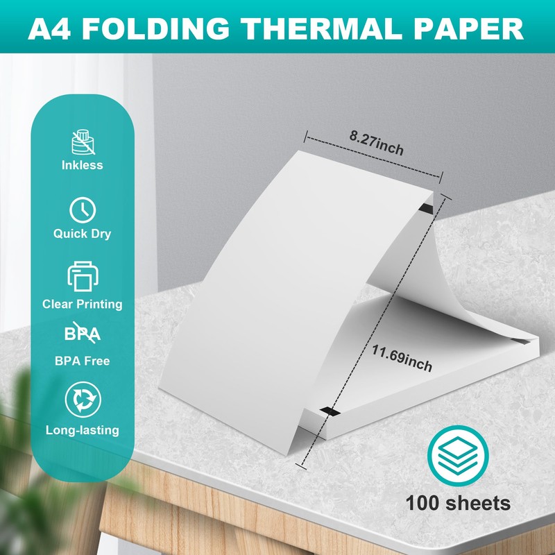 (100 Sheets) Foldable Thermal Paper A4, Quick-Drying Thermal Paper, 210