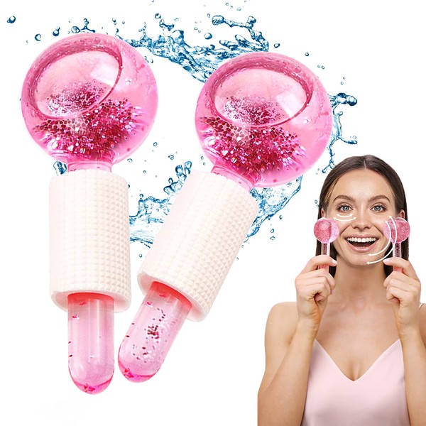 Miioto Pack of 2 Facial Ice Globes, Facial Roller Massagers, Cooling Massage Balls for Face, for Firming the Skin, Reduce Swelling and Dark Circles, Improve Blood Circulation (Pink)