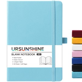 Blank Journal/Notebook - Classic Notebook/Journal with Ribbon Divider, Hardcover with Thick Paper, 5.3'' x 8.26'', Banded + Pen Holder +Inner Pocket - Light Blue