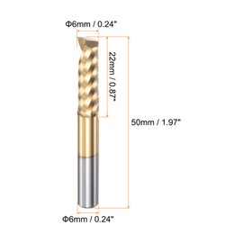 sourcing map End Mill CNC Router Bit 6mm Diameter 22mm Cutting 50mm Length Titanium Plated High Speed Steel Single Spiral Flute Upcut Milling Cutter for Acrylic PVC MDF Hardwood