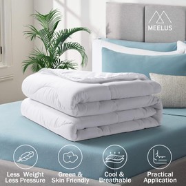 MEELUS Lightweight Comforter Cooling White, Soft Breathable Queen Size Warm Duvet Insert, Microfiber Summer Down Alternative All Season Quilt with Corner Tabs, 88x88 inch