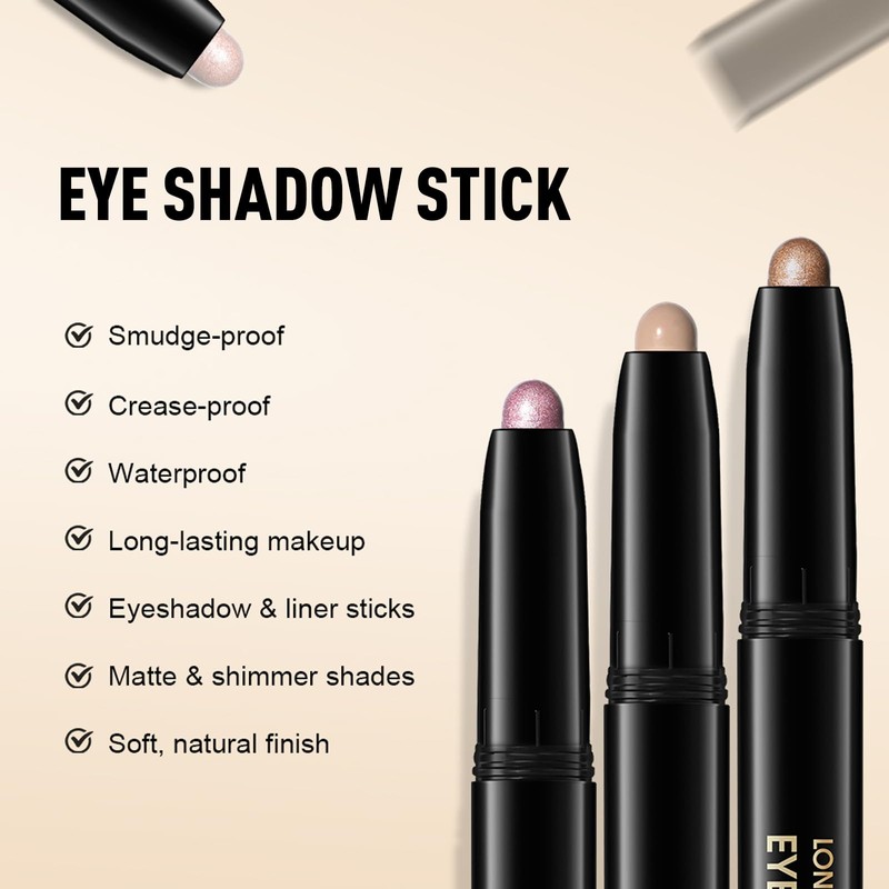 Wugbc Shimmer Eye Shadow Stick, Cream Eyeshadow Stick Long-Lasting Crease-Proof