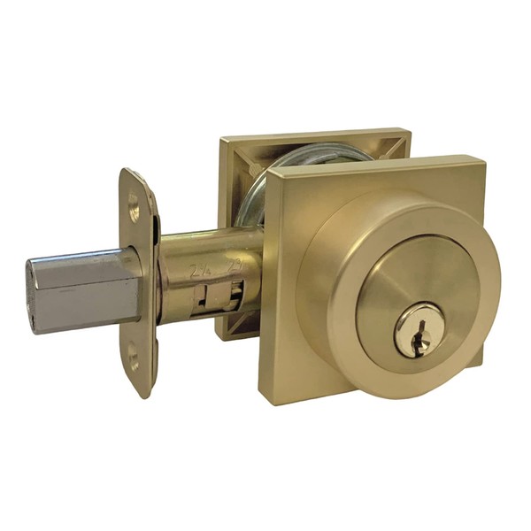 eBuilderDirect Satin Brass Finish Modern Square Door Lever Entry/Privacy/Passage/Dummy/Deadbolt 91672SBY