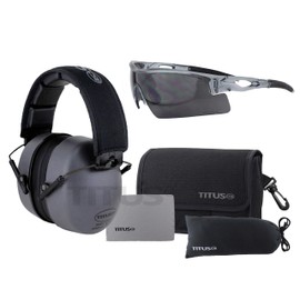 TITUS 3 Series 37 NRR Noise Reduction Hearing Protection & G20 All-Sport Z87.1 Safety Glasses Combos (Red, Grey Frame - Smoke Lens)