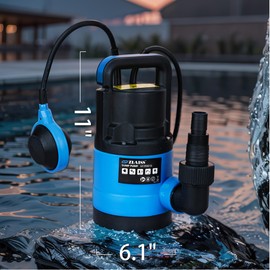 ZLAISS 1/3 HP Sump Pump Designed for Clean/Slightly Dirty Water, 1850 GPH Submersible Water Pump for Pool, Pond, Garden, Basement, Aquarium and Irrigation