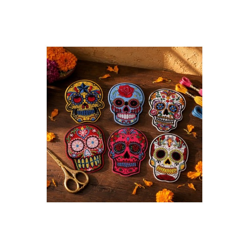 VILLCASE 6 Unidades Parches de Calavera, Apliques de Costura