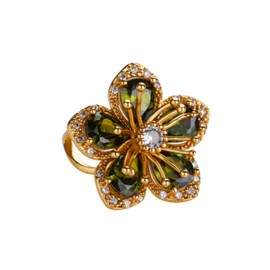 MOEEIJEW Crystal Flower Ring for Women Trendy Rhinestone Flower Statement Ring Gold Adjustable Minimalist Rings Jewelry (Black)