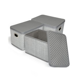 TOPP4u 3 x Small Storage Boxes with Lid, High-Quality Fabric Boxes for Bathroom, Children's Room, 26 x 17 x 17 cm, Foldable Organiser Boxes, Modern Folding Box in Grey/Beige