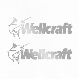 Imagnt Studio Set of 2 Boat Hull Vinyl Decals Graphics for Wellcraft Boat Restoration Stickers (Select Color, Size 34 x 11 inches) (Silver Metallic)