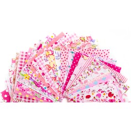 RayLineDo® 50pcs 10 * 10cm Different Pattern Patchwork Fabric Craft Printed Cotton Material Mixed Squares Bundle Quilting Scrapbooking Sewing Artcraft DIY Fabric Pink Series
