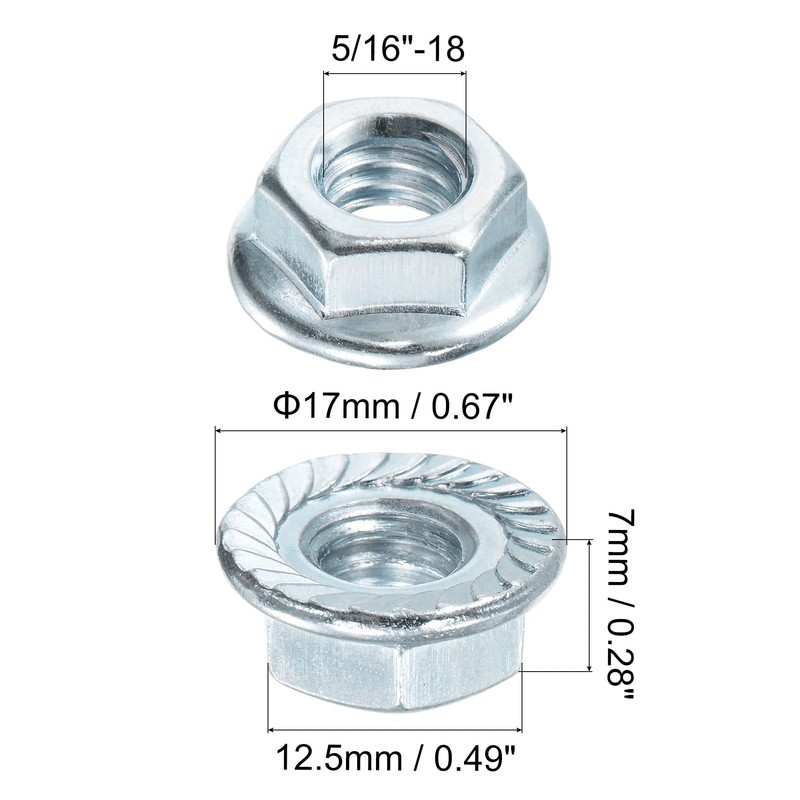 sourcing map 5/16"-18 Serrated Flange Hex Lock Nuts, Carbon Steel