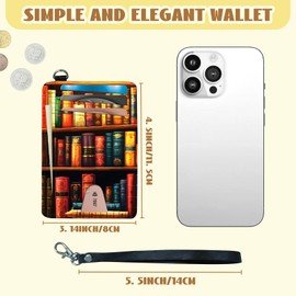 DIGTIALL Vintage Bookshelf Slim RFID Blocking Card Holder Small Pocket Wallet Small Mini Card Case Front Pocket PU Leather Credit Card Organizer With Zipper for Women Men