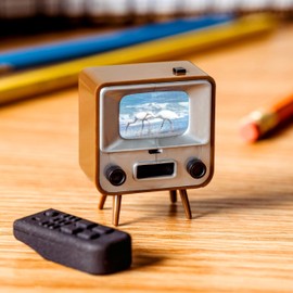 TinyTV 2 - Portable Retro Television with Working Rotary knobs - Load Your own Videos Easily via USB onto Your own minature TV (Clear)