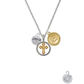 Delight Jewelry Silvertone Peace with AB Crystal and Dove Two-tone Give Thanks to God Cross Pendant Necklace, 23"