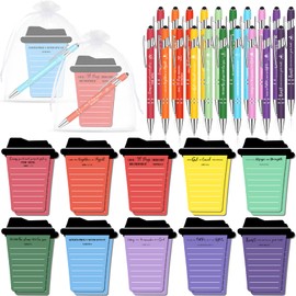 Resholder 60 Pcs Christian Coffee Cup Notepads with Bible Verse Ballpoint Pens Religious Sticky Notes Back to School Gift for Teacher Nurse Employee Coworker Staff Team(English)